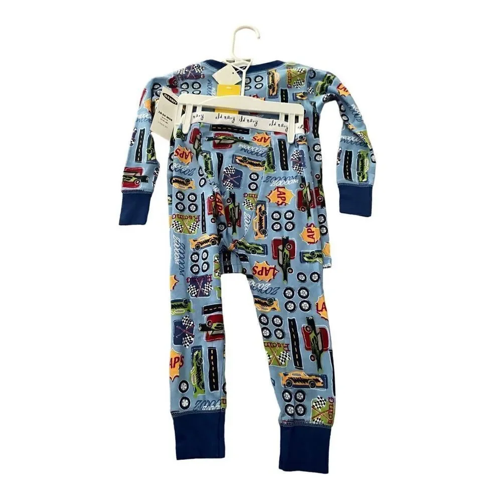 Old Navy Toddler Blue Cars Snug-Fit Pajama Set Size 18-24 months